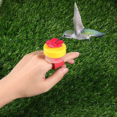 Zopeal 4 Pieces Hummingbird Hand Feeder Adjustable,Ring Style | Wrist Strap for Hands-free Feeding, Flower Perch with Ring-style Port, Clear Container for Outdoor Hummingbird Watching - color: Ring Style
