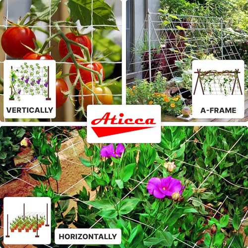ATICCA Trellis Netting 5 x 350 ft Heavy Duty Polyester Plant Support Netting White - 6 Inch Garden Rope Trellis on Roll - Mesh Twine for Growing Vine Climbing Plants, Flowers, Peas, and Tomatoes - size: 5x350ft Polyester Trellis Netting