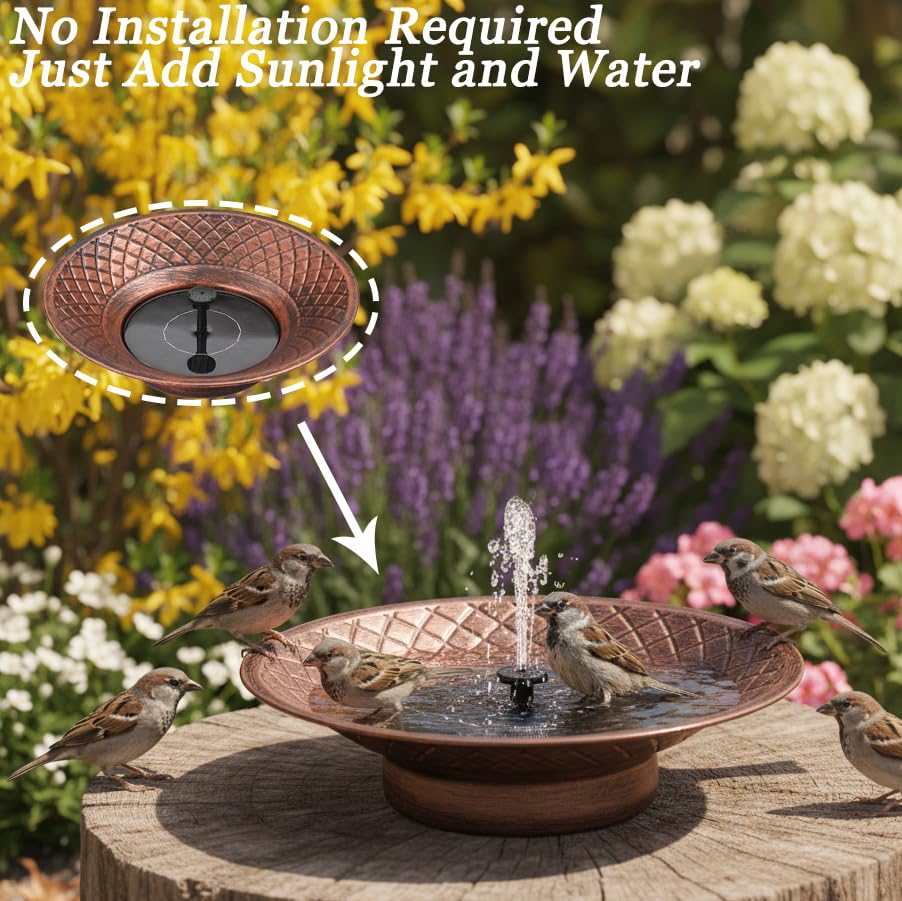 Bird Bath for Outside, 12.6" Solar Powered Bird Bath with Fountain, Metal Bird Bath Bowl, Outdoor Patio Lawn Decor (Bronze) - color: Bronze