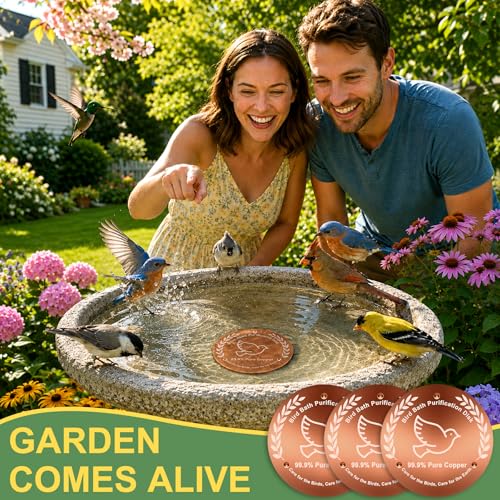 Bird Bath Copper Disk 3 Pack, 99.99% Pure Copper Bird Bath Cleaner with Triple-Point Support, 4 Inch Thick Chemical-Free Natural Water Cleaner for Outdoor BirdBaths, Bowls, All-Season Use - color: 3 Pack