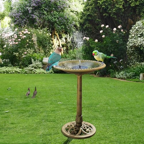 Bird Bath with Solar Fountain, 20in Copper Bowls for Outdoors Garden Yard | 100% Solar Auto-start Pump, 6 Spray Nozzles, Rustproof Plastic, Holds 1.58gal Water, Attracts Birds & Butterflies, 28in Tall - color: Copper Bird Bath