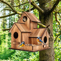 Bird Houses for Outside, Outdoor 3-Hole Large Birdhouse Bird Feeder for Bluebirds, Finches, Cardinals and Yellow Finches, Wooden Hanging Edible Wild Bird Nest Garden Decorative