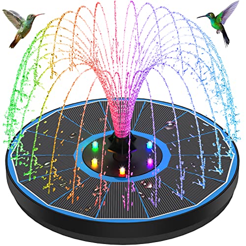 Solar Fountain New, 3.5W Solar Bird Bath Fountains with Glass Panel, 2200 Battery, Hummingbird Water Features with Color LED Lights, 8 Spray Modes & 4 Fixed Pipes for Garden, Pool, Pond - color: Blue