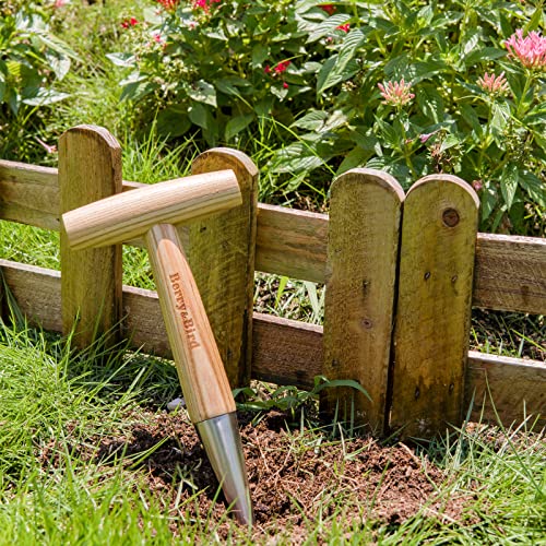 Berry&Bird Hand Dibber, Stainless Steel Seed Planter Tool Bulb Planter Tool | Sow Dibbler with Wood Handle, Garden Hole Punch Dibber Tool for Planting Seeds & Bulbs, Flowers Tulips Daffodils Dahlias - size: 4.8''