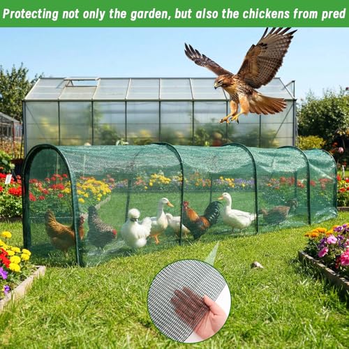 Chicken Runs for Yard,79" & 157" Extra Long Foldable Chicken Tunnels for Outside,All-in-One Kit with Sun Protection Net, Removable Door, Frame & Tools (Green, 157 * 21 * 32 inches) - size: 157*21*32 inches