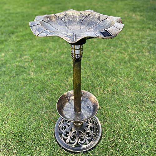 Westcharm 30 Inch Solar Powered LED Lighted Birdbath with Planter Bowl for Outdoors Yard Outside Outdoor Garden Decoration Pedestal Base Stand - Antique Bronze Polyresin Solar Bird Bath with Planter - color: Bronze, size: 30 Inch Tall