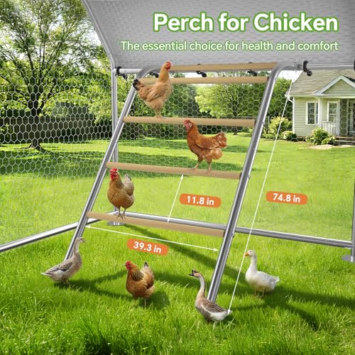 10 x 5 x 6.4 FT Metal Chicken Coop, Chicken Run with Cover | Walk-in Chicken Coop,Side Hardware Cloth,Waterproof Cover,Roosting Perch,Reinforced frame,Backyard & Farm Use - size: 59.9"L x 120.0"W x 78.0"H