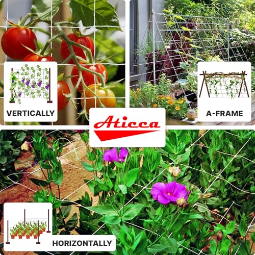 ATICCA Trellis Netting 5 x 225 ft Heavy Duty Polyester Plant Support Netting White - 6 Inch Garden Rope Trellis on Roll - Mesh Twine for Growing Vine Climbing Plants, Flowers, Peas, and Tomatoes. - size: 5x225ft Polyester Trellis Netting