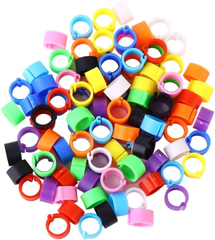 100 Pcs Multicolor Poultry Leg Rings, 10 Colors Poultry Foot Rings Bird Identification Leg Bands Clip-on Rings for Birds, Ducks and Chickens Diameter Poultry Feeding and Watering Supplies 8mm