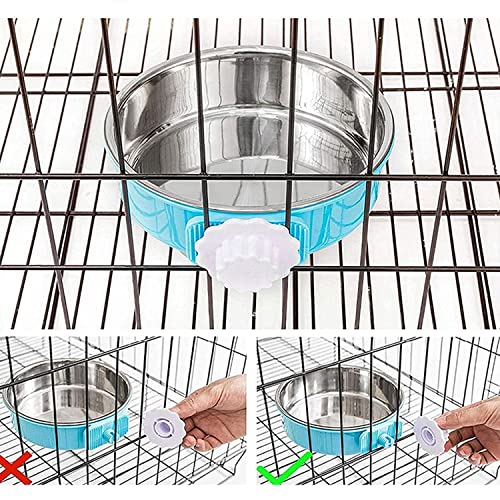 Dog Crate Bowl, Hanging Stainless Steel Removable Pet Crate Water & Food Bowls, Pet Cage Feeder Container Coop Cup for Cat Puppy Birds Rats Guinea Pigs Rabbit Hamster (2PCS) - color: (Round) Dark Blue/Yellow