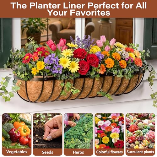 4PCS 36 Inch Natural Trough Coco Coir Liners Planters Replacement, Pre-Formed Window Basket Coconut Coir Fiber Liner for Garden Window Flower Box Pots, Fence Trough Planter, Wall Planter Basket - size: 36inch