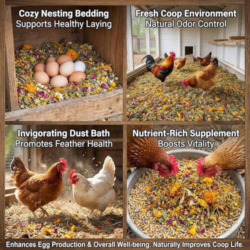 MAQIHAN 15oz Chicken Nesting Herbs - Natural Dried Poultry Herbs for Coop | Nesting Herbs for Chicken Coop Accessories, Coop Refresher, Bedding Decor, Nesting Box, Laying Hens, Daily Chicken Supplies - size: 15 Ounce (Pack of 1)
