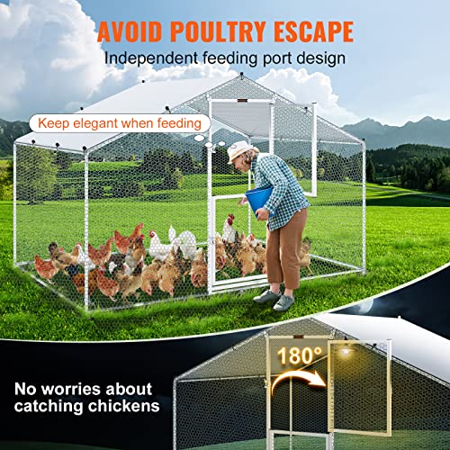 VEVOR Large Metal Chicken Coop with Run, Walkin Chicken Coop for Yard with Waterproof Cover, 6.5 x 9.8 x 6.4 ft, Spire Roof Large Poultry Cage for Hen House, Duck Coop and Rabbit Run, Silver - size: 118.0"L x 78.0"W x 78.0"H