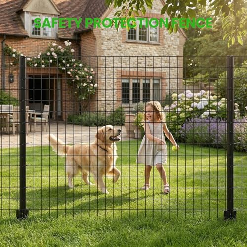 Welded Wire Garden Fence, 35.4Inch x 50FT Steel Poultry Fencing | Rust-Resistant Galvanized Animal Barrier Fence with Upgraded Metal Posts for Vegetable Garden, Flower Bed, Lawn, Backyards - color: Black, size: 35.4Inch x 50FT