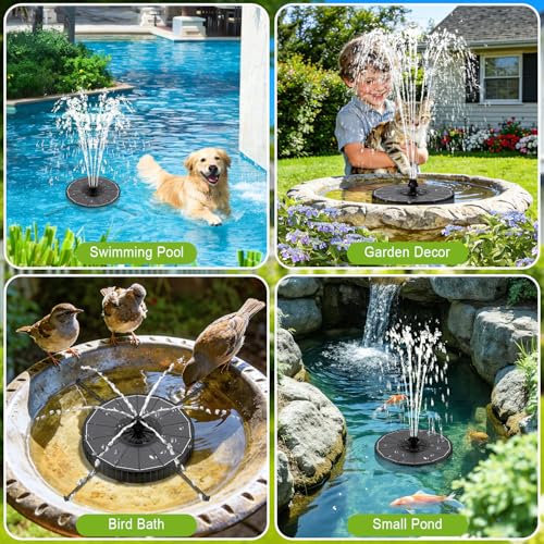 Solar Fountain with 3 Spray Height, Works in Shade, 3.5W Glass Solar Bird Bath Fountains with 2000mAh Battery and 4 Rotating Rods, 7 Nozzles, Outdoor Water Fountain Pump for Garden, Pool, Pond - color: Black