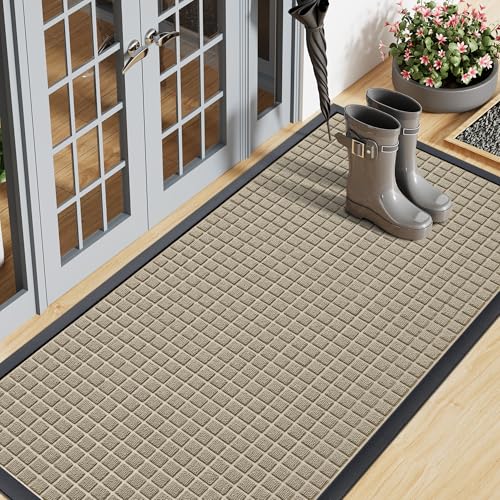 Smiry Front Door Mat Outside Entrance, Natural Rubber Doormat, 47x23 Inch | Beige, Non Slip, Trap Dirt and Moisture, Easy Clean, Low Profile Welcome Floor Mats for Indoor Outdoor Entry - color: Beige, size: 47" X 23"