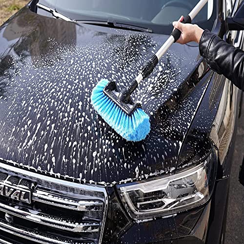 SCRUBIT 12" Car Wash Brush with Soft Bristles for Car Truck Boat Deck & House Cleaning, Exterior Washing Brush Connects with Pole & Hose, Storage Bag Included (Blue)