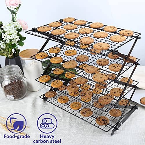 Geesta 2/3/4-Tier Upgraded Collapsible Cooling Rack with Adjustable 3 Setting Design Stackable Roasting Cooking Drying Wire Cooling Rack for Cookies Baking Gifts for Women - color: Black
