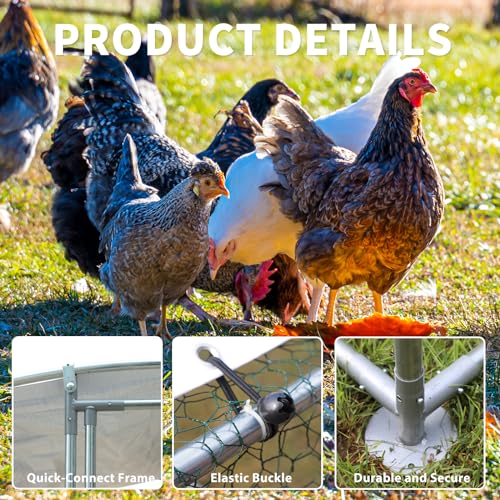 NUGRIART Large Metal Chicken Coop Walk-in Poultry Cage with Water-Resident and Anti-UV Cover Duck Rabbit Cat House Outdoor Chicken Run Pen with Round Roof - size: 6.5’L×10’W×6.5’H