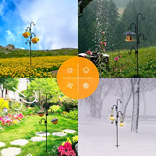 Shepards Hooks for Outdoor Adjustable Bird Feeder Pole with 5 Base Prongs 76 Inch Heavy Duty Garden Hanging Holder for Lanterns, Solar Lights, Bird Feeder, Wedding, Planter Pot-4 Hooks - color: 4 hooks-76in