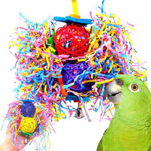 Bonka 1853 Duo Foraging Star 10" x 6" Vine Wood Toy for Large Birds | Multiple chewable textures with vine balls, wooden stars, shreddy paper, and bell for engaging enrichment - size: Duo