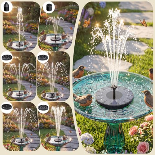 AISITIN 2.5W Solar Bird Bath Fountain Pump, with 6 Nozzles & 4 Fixer | 6.7" Solar Fountain Pump, solar pump for fountain for Garden, Ponds, Pool, Fish Tank, Outdoor and Aquarium