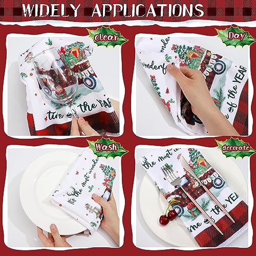 Oudain 6 Pcs Christmas Kitchen Towels Christmas Hand Towels Buffalo Plaid Xmas Tree Snowman Dish Cloths 24 x 16 Inch Santa Truck Decorative Tea Dishcloths for Home Kitchen Bathroom Winter Xmas Gifts - color: Cute