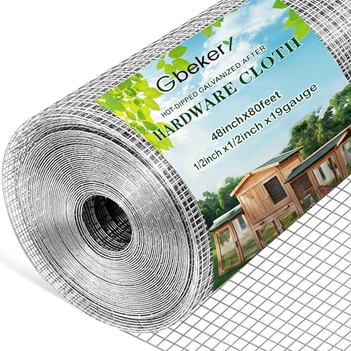Gbekery Hardware Cloth 1/2 inch 48in x 80ft 19 Gauge, Hot-dip Galvanized After Welding Chicken Wire Fence Roll Garden Plant Welded Metal Wire Fencing Roll, Rabbit Cages Snake Fence - color: Silver, size: 1/2 inch 48in x 80ft