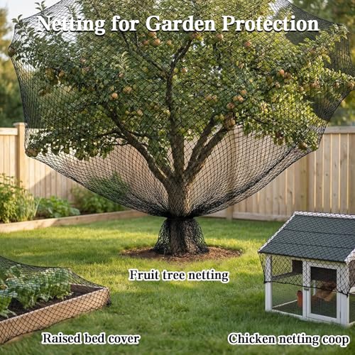 10 x 10 FT Bird Netting,1/2" Mesh Garden Netting,100PCS Zip Ties | Heavy Duty Bird Net Poultry Netting Fence for Chicken Coop,Fruit Trees,Plants and Vegetables Against Birds, Deer, Squirrels - size: 10 x 10 FT