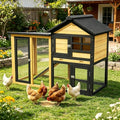Wooden Chicken Coop with Run, Outdoor Hen House Poultry Hutch with Removable Tray & Ramp, Wire Fence, Weatherproof Roof, for Backyard 2-3 Chickens - color: Yellow