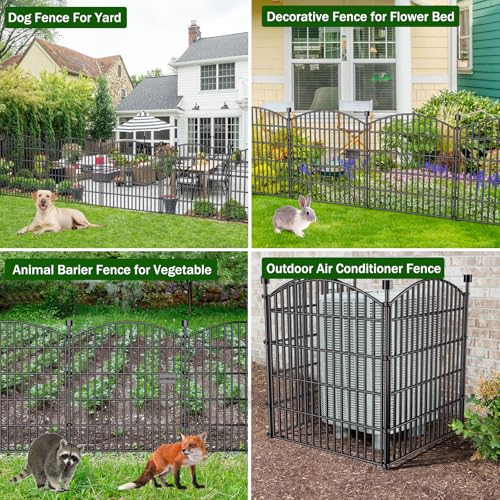 10 Panel No Dig Decorative Garden Fence with Gate 32"H x 23.6'L Dog Barrier | Rustproof welded Metal with deep stakes for outdoor yards, patios. Modular design contains pets, rabbits, small animals. - size: 32 in(H) X 23.6 ft(L)