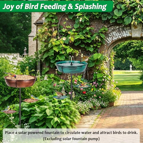 2 Pack Metal Outdoor Bird Bath, Removable Bowl for Garden Bronze & Green | Freestanding Birdbath & Birdfeeder with Heavy-Duty Base, Bird Bowl for Lawn Patio Yard Bird Feeding Decor, Easy to Install - color: Bronze&Green