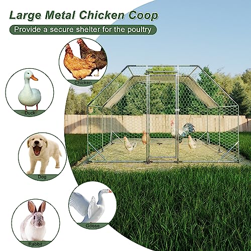 CHIKENCOOP 13x9.8x6.5 ft Metal Chicken Coop, 2-Room Chicken Run with Cover | Two-room walk-in chicken run with flat-center roof, water-resistant PE cover, galvanized steel frame, and lockable door - size: 158.0"L x 118.0"W x 79.0"H