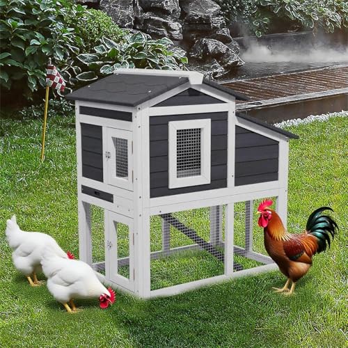Chicken Coop for 2-4 Chickens, Chicken Run, Wooden Hen House | Asphalt Openable Roof, Non-Slip Ramp, Nesting Boxes,Pull-Out Removable Tray, Ideal for Backyard Outdoor Use - color: White
