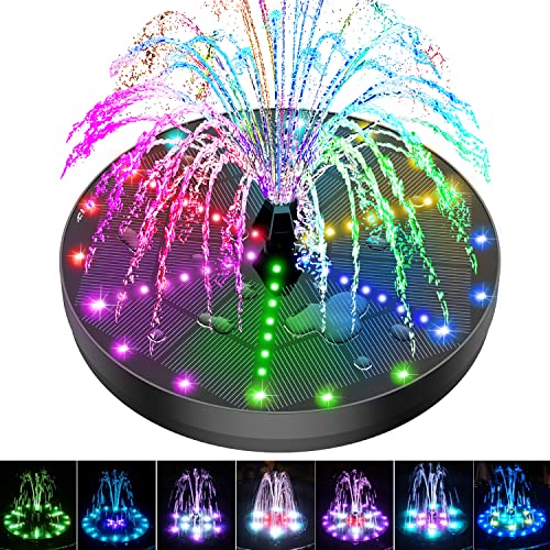 Solar Bird Bath Fountains Upgraded, 4W Solar Powered Water Fountain Pump with 4000 Battery, 7 Nozzles & 4 Fixers, Colorful LED Lights for Garden, Swimming Pool, Pond, Fish Tank and Outdoor - size: 60 LED Lights