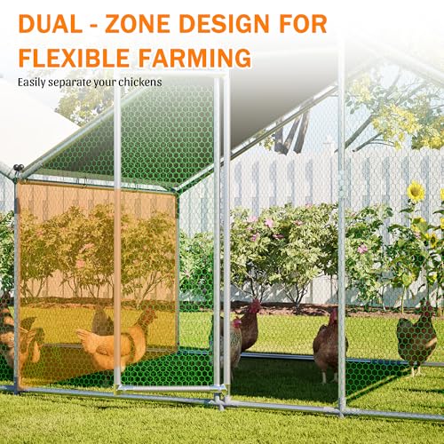 Large 2 Spire Roof Metal Chicken Coop 20×6.72×6.66FT with Run,Water-Resident Poultry Fence with Upgrade Wire Mesh and Anti-UV Cover,Walk-In Hens Pen for Yard,Outdoor Chicken Cage for Duck,Rabbit House - size: 240.0"L x 80.0"W x 79.0"H