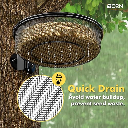 iBorn Wall Mounted Bird Feeder Tray,Metal Mesh Tray for 7.3”Wild Bird Seed Tray Tree Mount, Widely Installed on Wooden Post, Fences, Trees and Walls, Pack of 1 - size: Mesh Tray, Pack of 1