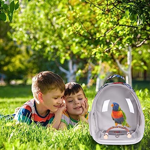 Bird Traval Carrier Cage, Clear Space Capsule Astronaut Backpack to Carry Parakeet Cockatiel Parrot with Metal Tray Wooden Perch and Bird Feeder, Vet Transport Book Bag Floral Printed - color: Floral