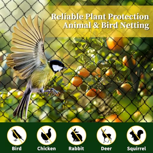 Bird Netting for Garden, 13 x 40 FT Bird Netting for Chicken Coop, Heavy Duty Garden Poultry Net Mesh with Ties and Staples for Fruit Trees Vegetables Against Birds, Deer, Squirrels