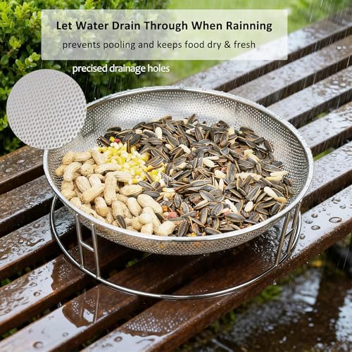 13-Inch Ground Feeding Platform for Birds, Squirrels, Ducks, Chicken, Stainless Steel Bird Feeders Combination with Additional Hanging Mesh Tray, Attracting Small Creatures for Backyard, Patio - color: bird feeder set