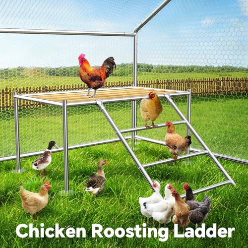 13.1 x 9.8 x 6.4 FT Metal Chicken Coop, Chicken Run with Cover | Walk-in Metal Chicken Coop, Waterproof Cover, Side Hardware Cloth, Roosting Perch, reinforced frame, Backyard & Farm Use - size: 158.7"L x 119.7"W x 78.7"H