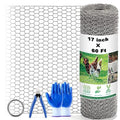 Chicken Wire Fencing Mesh, 17 Inch x 60 Feet Metal Floral Chicken Wire Fence for Crafts Poultry Garden, 0.6 Inch Hexagonal Galvanized Hardware Cloth Netting for Chicken Coop Barrier Rabbit Cage - size: 17in x 60ft