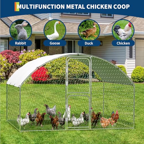 Large Metal Chicken Coop – 9.8 x 6.5 x 6.5 FT Outdoor Poultry Cage with Waterproof & UV-Resistant Cover, Heavy Duty Chicken Pen with 2 Doors for Backyard Farm, Ducks & Hens - size: 78.7"L x 118.1"W x 78.7"H