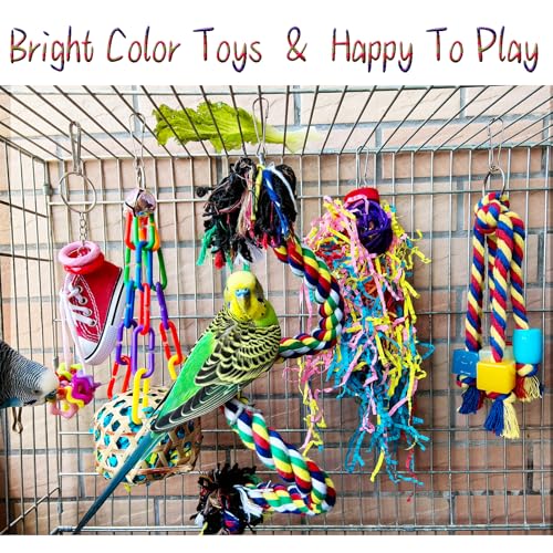 Parrot Parakeet Bird Toys, Cockatiel Budgies Cage Toys | Parrot Conure Shredding Foraging Toys with Rope Perch, Bird Cage Accessories for Cockatiel Budgies Lovebird
