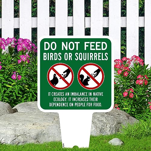 Do Not Feed Birds and Squirrels Sign, 9"x17", Heavy Duty Integrated Ground Stakes, Indoor/Outdoor Use, Rust Free Aluminum Composite, Made in USA by My Sign center - color: Birds/Squirrels, size: 9"x17"