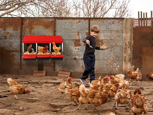 Outvita 3-Compartment Chicken Nesting Boxes with Roll-Away Eggs, Red | Swing Perch and Egg-Laying Box Design Support Chicken Coop Use and Poultry Nesting - color: Red, size: 31.9"L x 20.5"W x 18.5"H