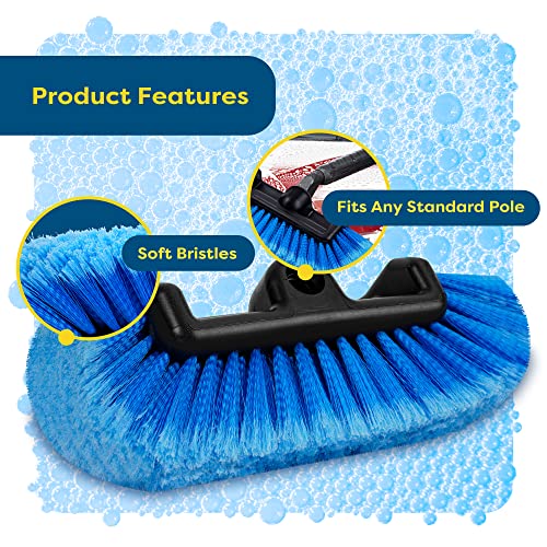 SCRUBIT 12" Car Wash Brush with Soft Bristles for Car Truck Boat Deck & House Cleaning, Exterior Washing Brush Connects with Pole & Hose, Storage Bag Included (Blue)