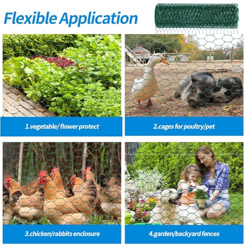 48'' x 50' Green Chicken Wire Fencing, 1 inch Chicken Wire and 19 Gauge Poultry Netting, Garden Mesh Fence Roll for Floral Arrangements/Crafts/Farm/Livestock/Pet Protection - size: Green 48'' x 50'