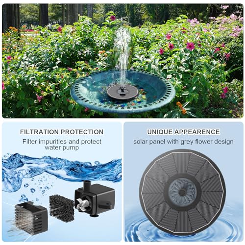 Yzert Solar Fountain for Bird Bath Direct Sunlight High Efficiency 3.5W Glass Panel Solar Water Fountain Outdoor Garden Flower (Black) - color: Black