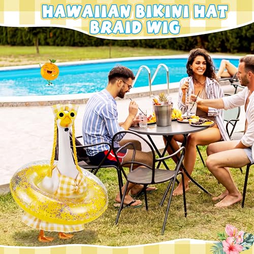 Bikini Porch Goose Outfits with Sunglasses and Swimming Tube for 23" Summer Goose Costume Garden Patio Statue Decor(Yellow Plaid) - style: Yellow Plaid